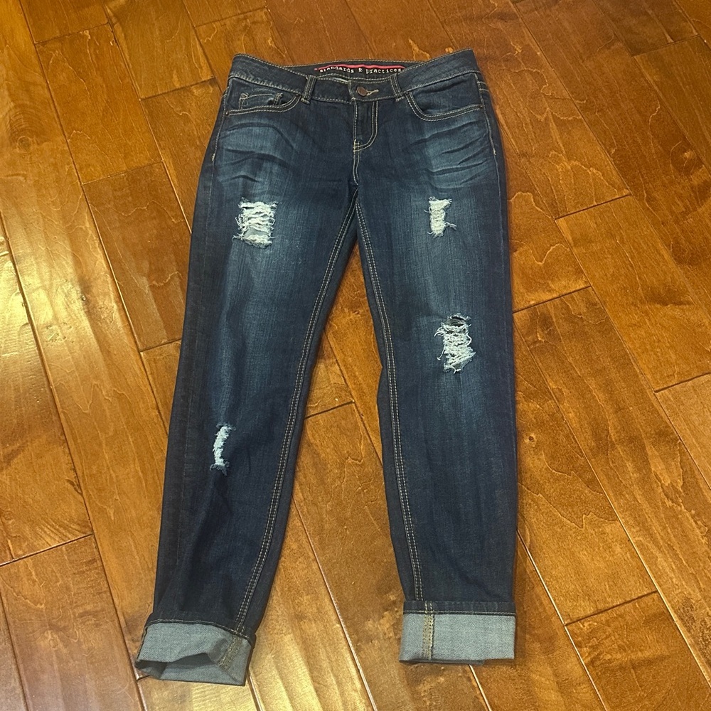 Stylish Distressed Dark Blue Jeans